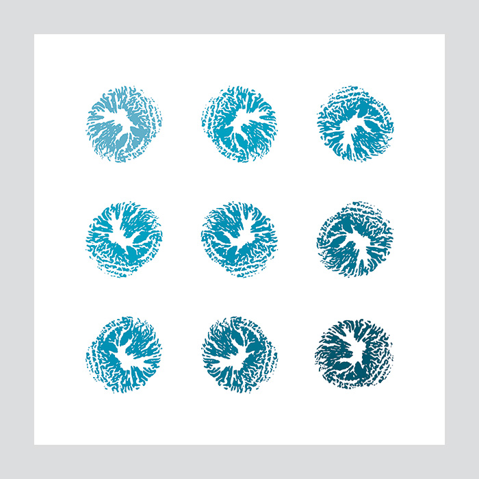 Canvas print with nine blue ridged band prints