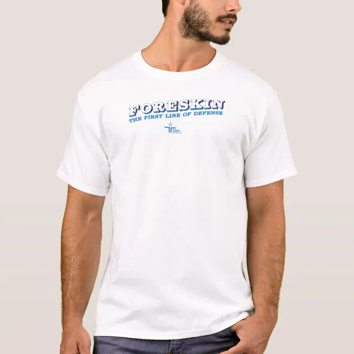 Super hero-style text that says 'Foreskin: The First Line of Defense'