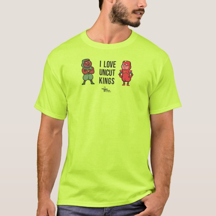 Two super hero illustrations with the text 'I love uncut kings'